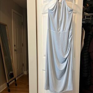 Wayf Blue Ruched Halter Sheath Dress